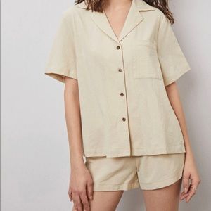 two piece button down and short set